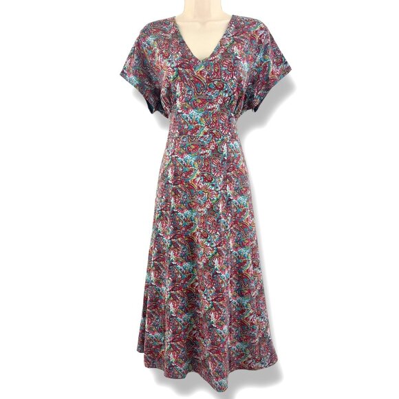 Sahalie Paisley Print Soft Knit Empire Waist‎ Midi Dress Size 1X 16 Plus Summer - Picture 1 of 9